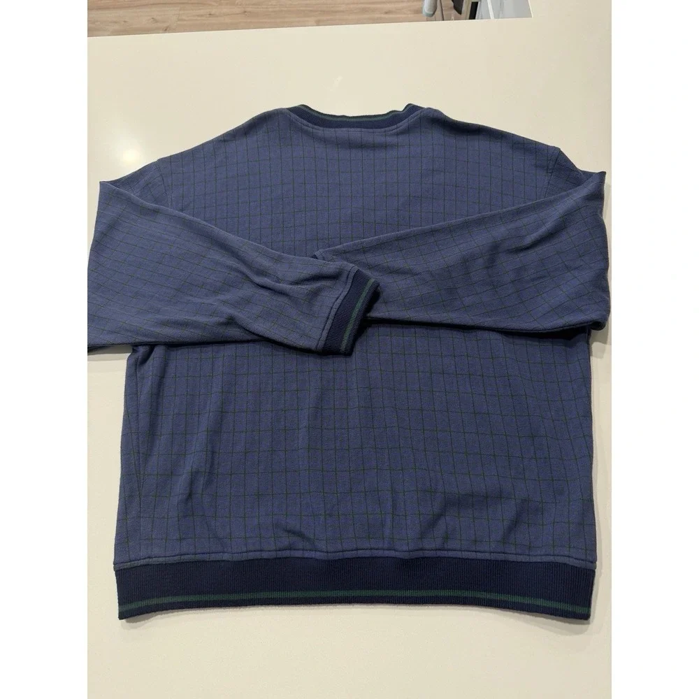 Wimbledon Vintage All England Tennis V-Neck Sweater Navy Plaid XL Mens